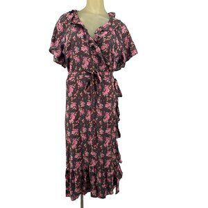Buffalo David Bitton Floral Maxi Wrap Dress size medium brown cotton new $129